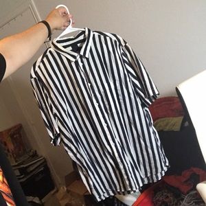 White and Blue Striped Button Up